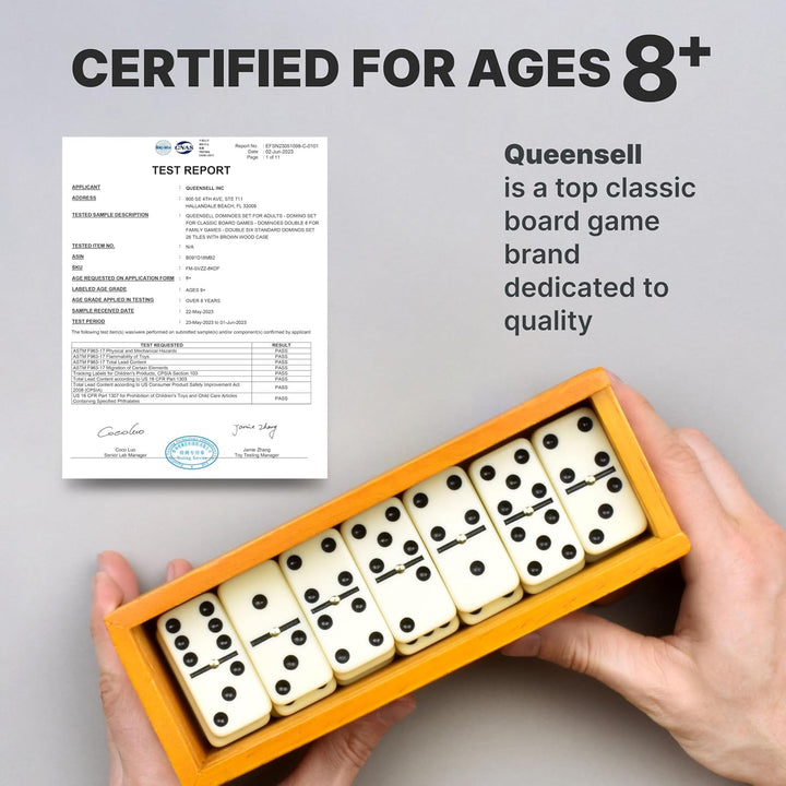 Dominos Set for Adults – Dominoes - Classic Board Games, Double 6 Dominoes Family Games for Kids and Adults - Double Six Standard Dominos Set 28 Tiles with Wood Case, Juegos De Mesa