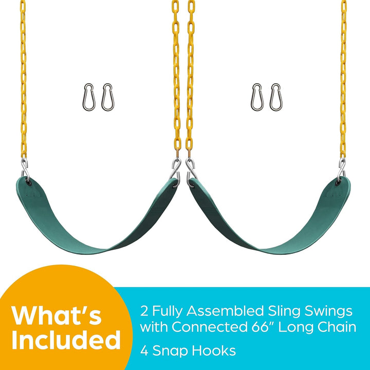 Swings for Outdoor Swing Set - Pack of 2 Swing Seat Replacement Kits with Heavy Duty Chains - Backyard Swingset Playground Accessories for Kids (Green)