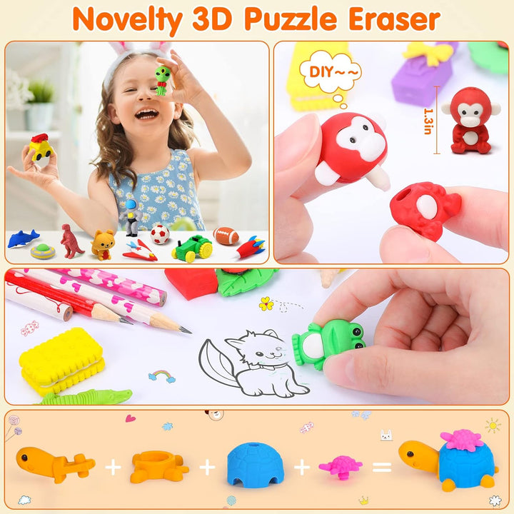 140PCS Mini Animal Erasers Bulk Kids Prizes Treasure Box Toys Classroom Rewards Teacher Must Haves Desk Pets Back to School Supplies Random Eraser Party Favors Kids Toys Gifts Pinata Stuffers
