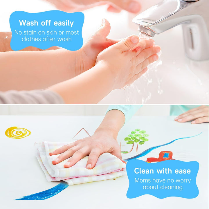 Kids Washable Finger Paints Set,  33 Pack Non Toxic Kids Painting Set with 10 Colours (60Ml) Finger Paints, Paint Pad, Sponge Paint Brushes, Eco Natural for Children and Toddler