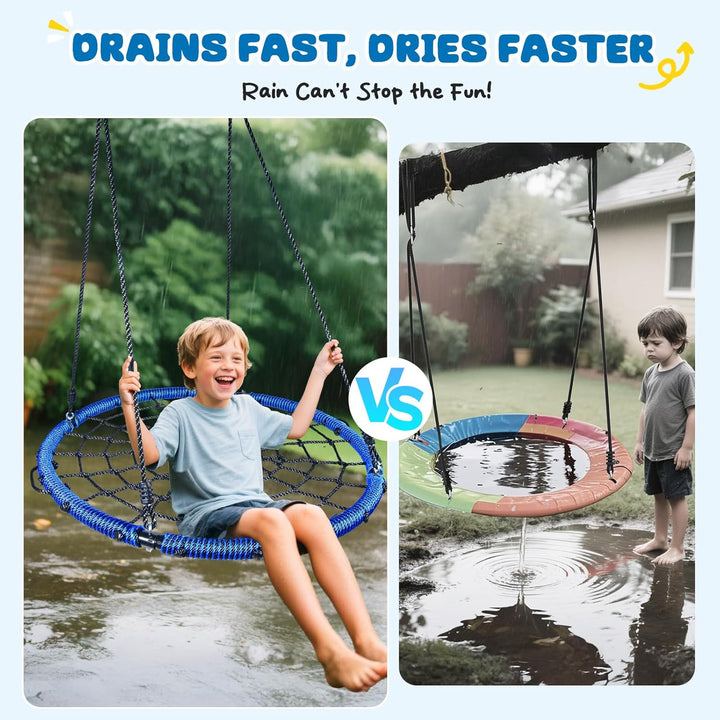 750Lbs 40" Spider Web Saucer Tree Swing for Kids Adults, Outdoor Net Swing with Steel Frame and 2 Hanging Straps-Blue