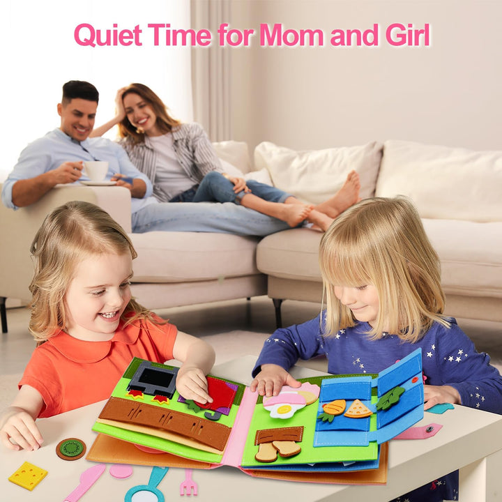 Montessori Felt Busy Book Toddlers Quiet Book Preschool Early Learning Educational Travel Toys for Kids Age 2 3 4 5 6 Years Travel Essentials Daily House Learning Activities Girls Gift