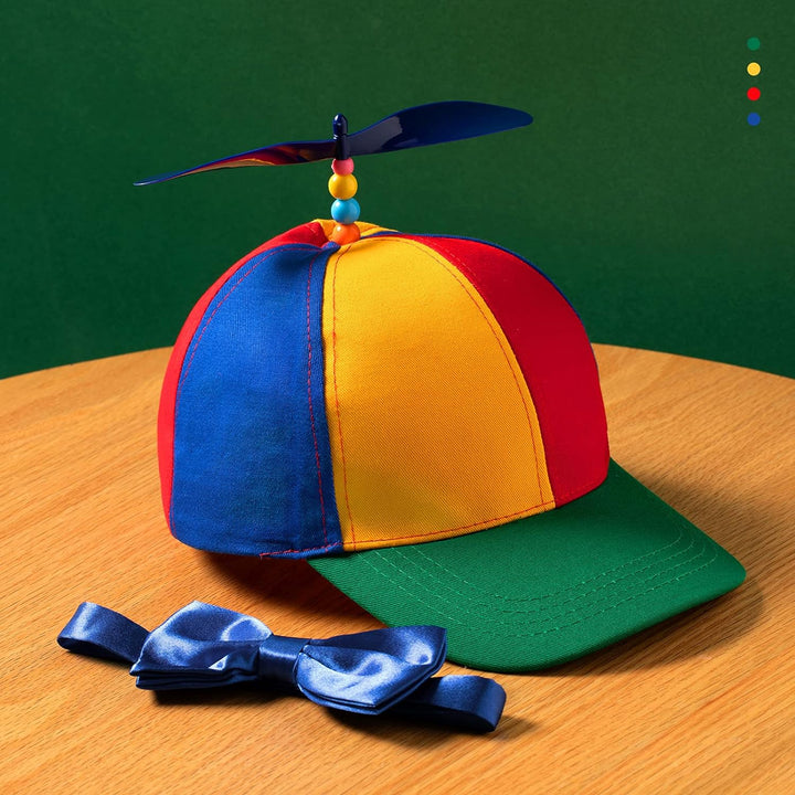 Propeller Top Hat Rainbow Nerd Silly Twirly Cap Helicopter Hat with Spinner and Adjustable Bowtie for Costumes