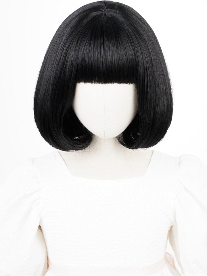 Long Straight Black Kids Wig with Flower Hair Clip, Wigs for Girls Toddler Cosplay 27.6'' Synthetic Hair + Wig Cap for Halloween Party Daily Costumes