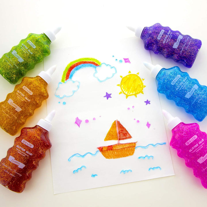 BAZIC 6 Color 6.8 Oz. Glitter Glue, Washable Sparkling Colors, Large Pack for Classroom Kids Artist