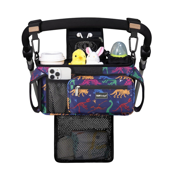 Universal Baby Stroller Organizer, Stroller Caddy with Detachable Mesh Bag & Heightened Insulated Cup Holders & Non-Slip Secure Hooks Accessories, Fits Most Strollers (Checkerboard)
