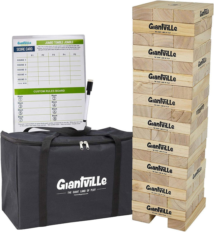 Giant Tumbling Timber Toy - Premium Pine Wood Life-Size Blocks Tower - Big Floor/Board Indoor/Outdoor Yard Game for Kids & Adults - 56-Pieces + Carry/Storage Bag - Grows to over 4-Feet