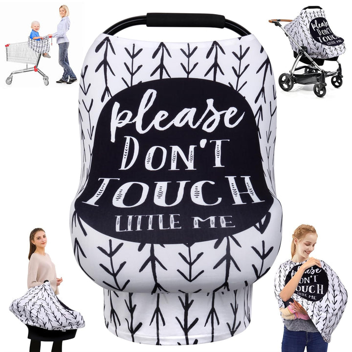 No Touch Sign Car Seat Cover for Babies, Mom Nursing Covers Breastfeeding Scarf, Multi Use Infant Carseat Canopy for Newborn Carrier/Stroller/Shopping Cart, Baby Shower Gifts for Boy Girl