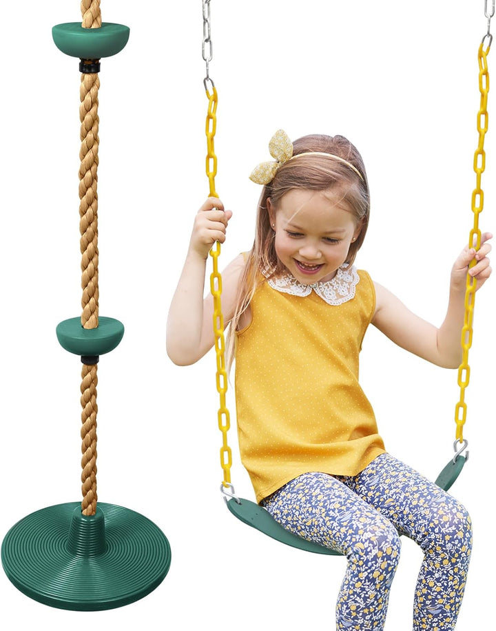 Climbing Rope with Platforms and Disc Swing Seat Set Playground Accessories Including Bonus Hanging Strap & Carabiner Tree Swing for Kids Rope Swings for Tree
