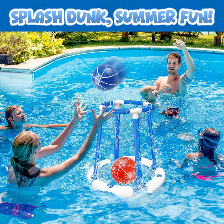 Pool Basketball Hoop Set, Floating Pool Basketball Game with Scoreboard & Whistle, Swimming Pool Toy Basket Ball Goal Poolside, Summer Indoor Outdoor Water Play Toy for Kids & Adults
