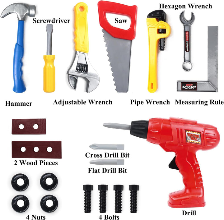 Kids Tool Set – 20 PCS Toddler Tool Set with Toy Drill, Pretend Play Kids Toys, Toy Tools for Kids Ages 3,4,5,6,7,8 Years Old, Boy Toys