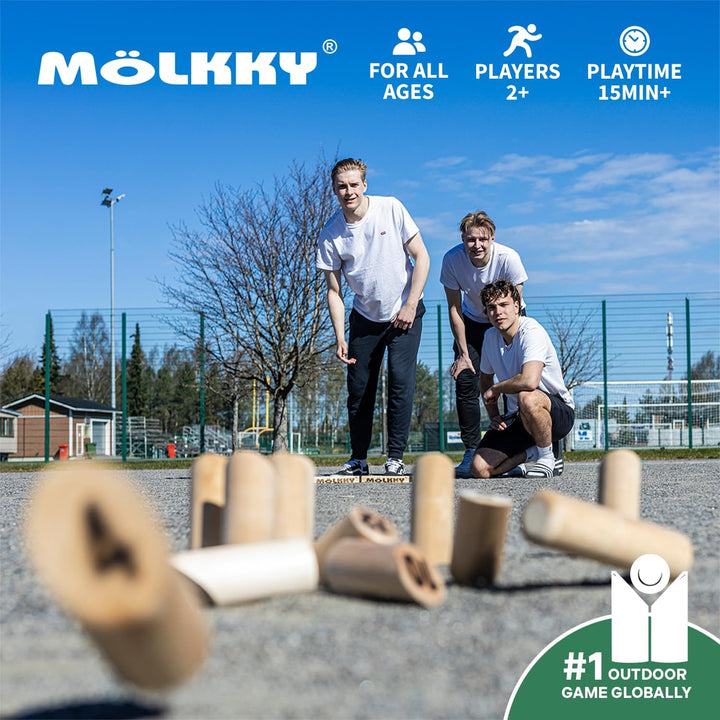 Original - Wooden Throwing Games for Outdoor, Yard, Garden, Picnic, Beach, Leisure, Party - Birch Wood 12 Skittles, 1 Stick, Molkky Yard Game Set for Family, Groups, 2+ Players, 6+ Age