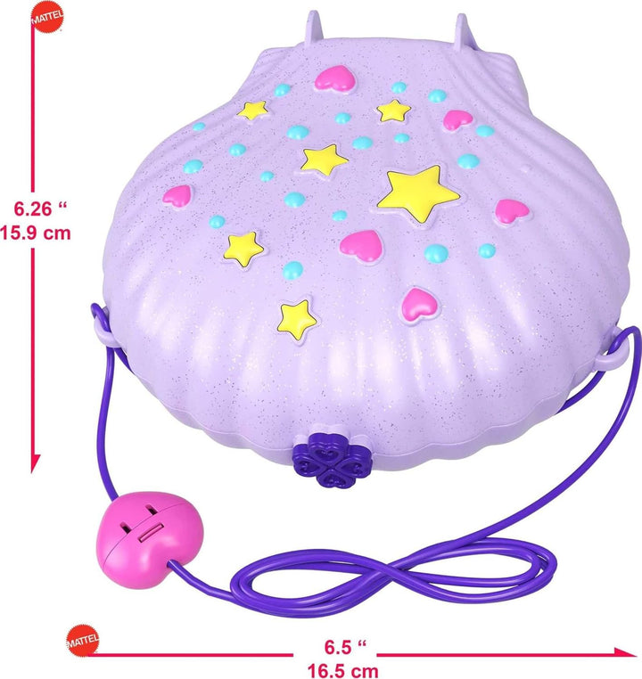 Tiny Power Seashell Purse Compact with Wearable Strap, Fun Under-The-Sea Features, Micro Polly and Lila Mermaid Dolls, 2 Accessories & Sticker Sheet; for Ages 4 Years Old & Up