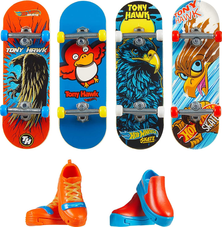 Skate Tony Hawk Fingerboard & Removable Skate Shoes Multipack, 4 Boards, 2 Pairs of Shoes, 1 Exclusive Set (Styles May Vary)