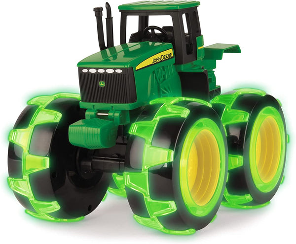 Monster Treads Lightning Wheels - John Deere Tractor - Motion Activated Light up Monster Truck Toy - John Deere Tractor Toys with Monster Truck Tires - Ages 3 Years and Up