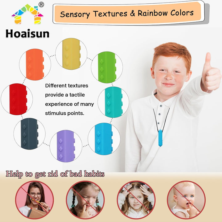 Chew Necklaces for Sensory Kids, 8 Pack Chewy Necklace Sensory Toys for Kids with Autism, ADHD, SPD, Biting, Silicone Teething Necklace Oral Chew Toys for Adults Reduce Chewing Anxiety Fidget