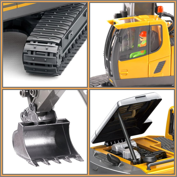 Remote Control Excavator Toy for 6-12 Yr Boys, Best Birthday Gifts for Kids 4-7 8 9 10 11 Year Old, RC Construction Toys with Metal Shovel, Lights, Sounds 2.4Ghz