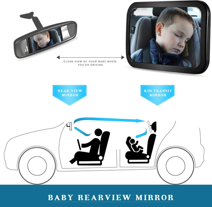 Baby Car Mirror,  Car Seat Mirror, Safely Monitor Infant Child in Rear Facing Cars Seat, Wide View Shatterproof Adjustable Acrylic 360°For Backseat, Crash Tested and Certified for Safety