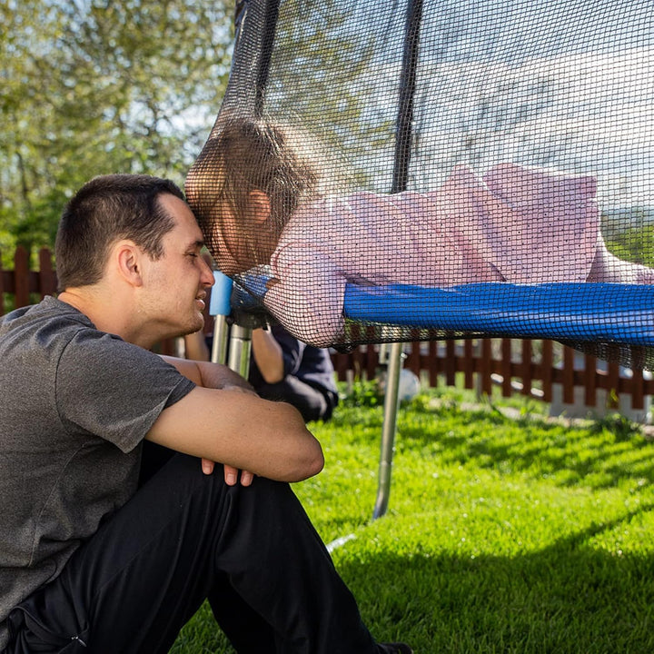Trampoline Safety Net, 8 10 12 14 15 16Ft Weather-Resistant Replacement Enclosure Net for round Frame, with Double-Headed Zippers, Protection Buckles & Enhanced Hook, Poles Not Included
