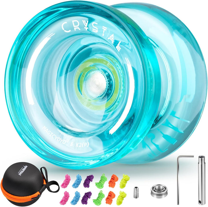 K2 Crystal Responsive Yoyo for Kids 8-12, Professional Fingerspin Trick Yoyo for Advanced, Dual Purpose Mode with Unresponsive Bearing+12 Yo Yo Strings+Yo-Yo Case Bag (Pink Purple Gradient)