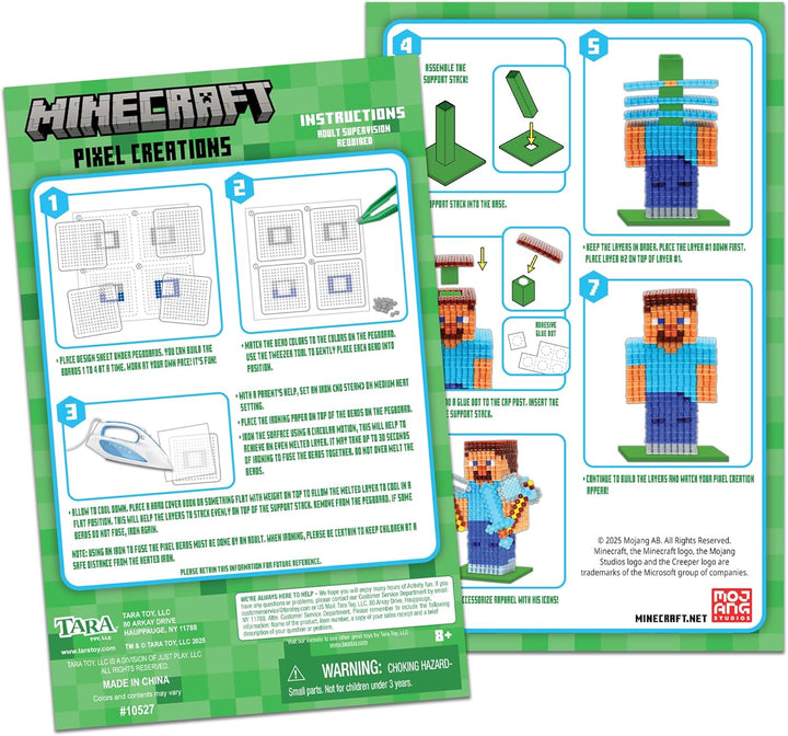 Minecraft Pixel Creations Bead Kit 2500 Beads with Pegboards & Templates Build Characters & Tools From, Encourages Hands-On Stem-Based Play Craft Set for Kids Ages 6+