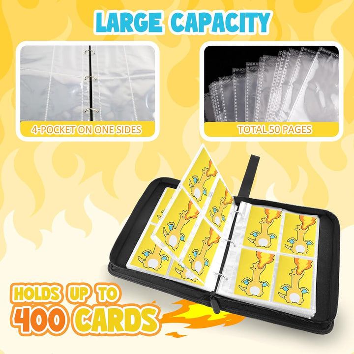 Premium Trading Card Binder 400 Pockets Card Holder with 50 Removable Sleeves, Collection Binder Album Book with Zipper for Game Cards