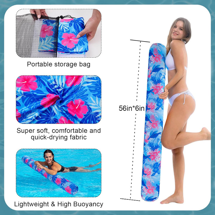 Inflatable Swimming Pool Noodle, 2 Pack Soft Fabric Quick Drying Covered Large Pool Floats Noodles, Premium Buoyancy Swim Poolfloats with Portable Storage Bag for Pool Party Toy