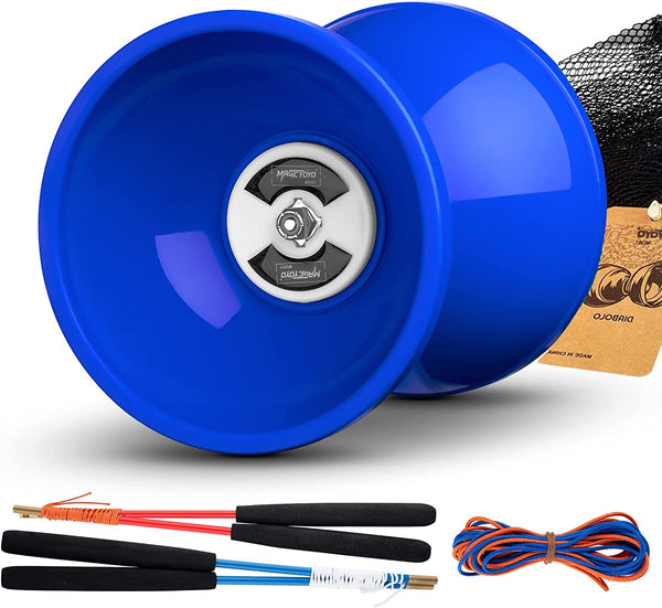 Pro Triple Bearing Diabolo Medium Size 5” Blue Chinese Yoyo Toy with 2 Pair Carbon Sticks+ 2 Extra Strings +1 Net Bag, High Performance Chinese Yoyo Diabolo Skill Toy
