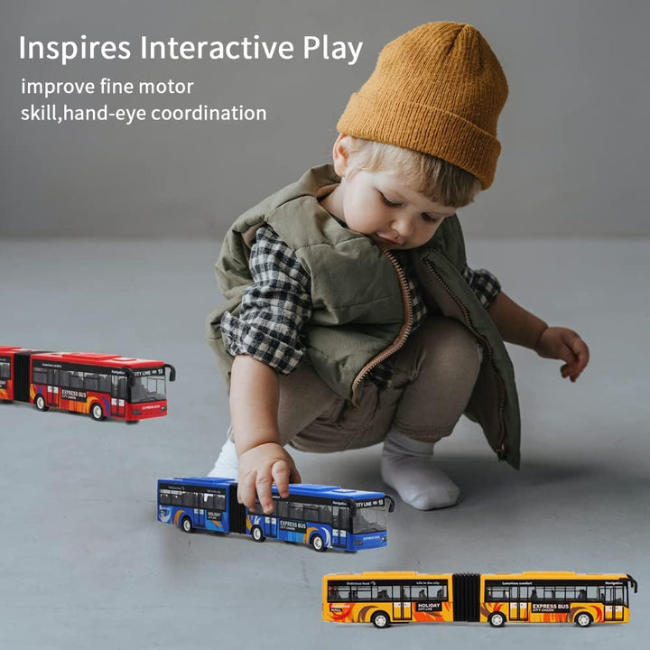 City Bus Toy for Kids, Die Cast Alloy Pull Back Vehicles, Metro Articulated Electric Bus with Sounds and Lights, Model Cars Toys Educational Gift for Kids Boys Girls Ages 3+