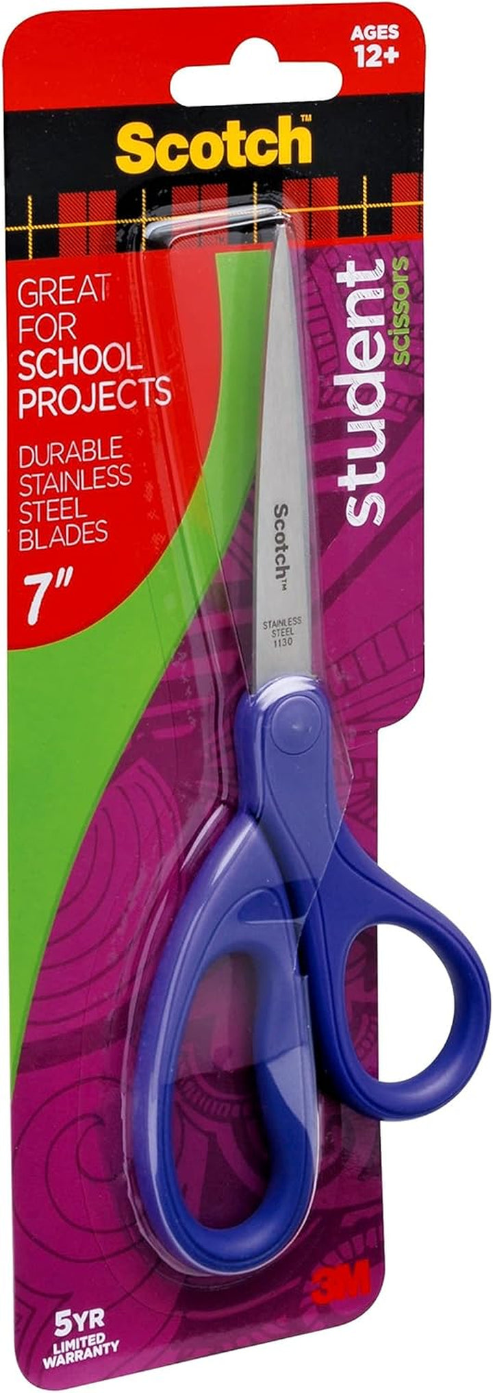 Student Scissors, 7-Inch - Blue, Green, or Purple, Colors May Vary (1407S-MIX)