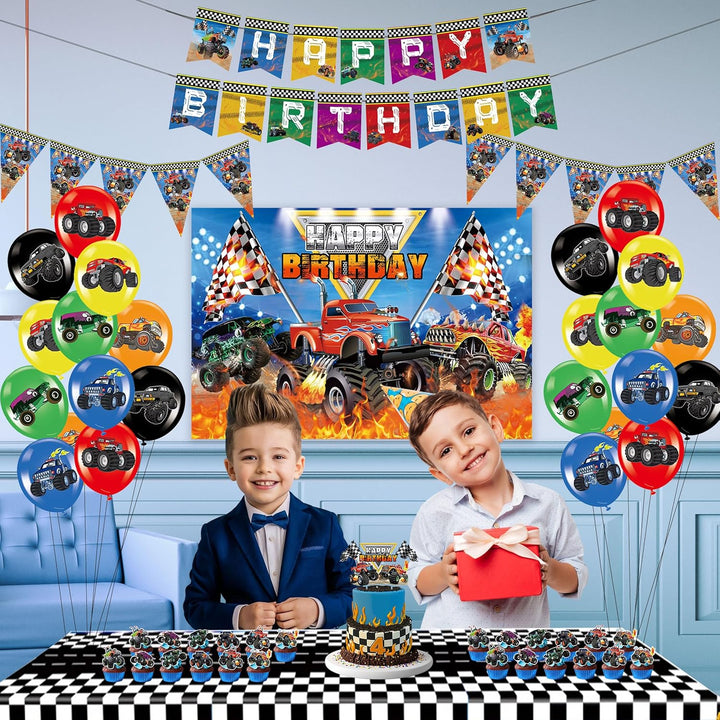 Monster Truck Birthday Party Decorations, Hot Jam Monster Wheels Party Supplies, Boys 3Rd 4Th 5Th Birthday, Monster Truck Decor, Balloons, Banner, Backdrop, Cup Cake Toppers, Tablecloth