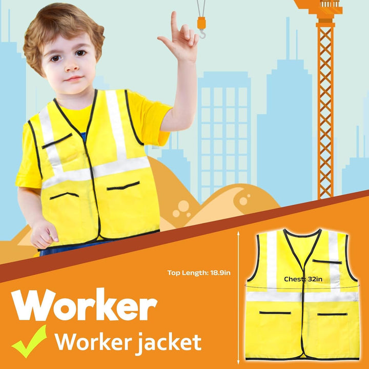 Kids Role Play Dress up Clothes for 3-8 Years Old Play, 4 Sets Astronaut/Doctor/Fireman/Construction Costume for Kids and Toddlers Boys Halloween Costumes