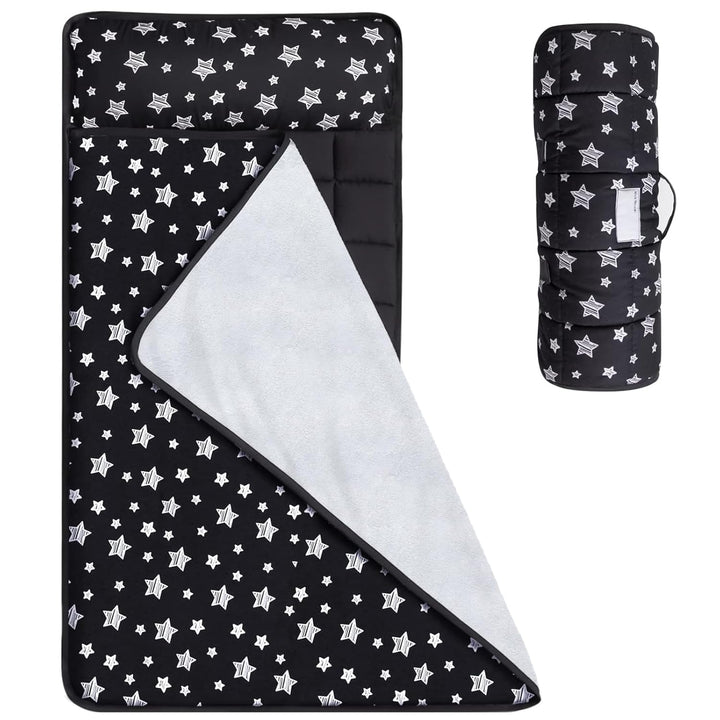Toddler Nap Mat with Fleece Minky Blanket, Lightweight, Soft Perfect for Kids Preschool, Daycare, Travel Sleeping Bag Boys and Girls, 21" X 50" Fit Standard Cot