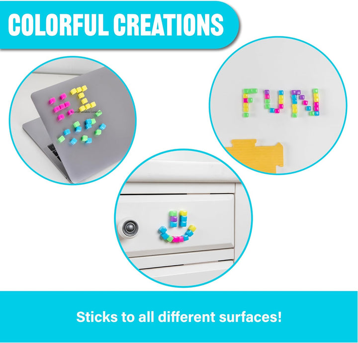 Stickikubes, Mini Stacking Cubes That Stick to Anything, Non Toxic Kid Safe Sticky Blocks, Creative Construction Toy - 125 Cubes, 5 Neon Colors, Tub