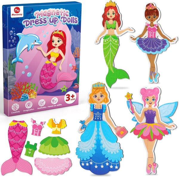 Magnetic Dress up Dolls for Girls, Princess Mermaid Fairy Ballerina Magnet Dolls Dress up Kits, Travel Game Car Road Trip Airplane Activity Toys Birthday Gifts for Toddler Girls Ages 3 4 5 6 7