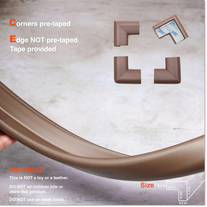 Heftyfit Edge Corner Protector Baby Proofing (Large 18Ft Edge 8 Corners), Heavy-Duty, Soft NBR Rubber Foam, Furniture Fireplace Safety Bumper Guard, 3M Adhesive, Coffee Brown