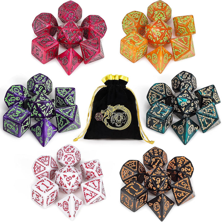 Polyhedral Dice Set (35 Pieces) with Black Pouches, 5 Complete Double-Colors Dice Sets of D4 D6 D8 D10 D% D12 D20 Compatible with Dungeons and Dragons DND RPG MTG Table Games