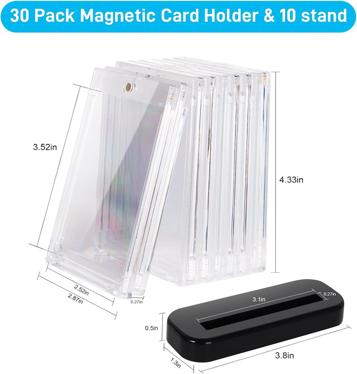 30 Pack Magnetic Card Holders for Trading Cards with 10 Pack 35Pt Acrylic Baseball Card Stand,Hard Plastic Football Display Case for Sports,Tcg MTG Cards