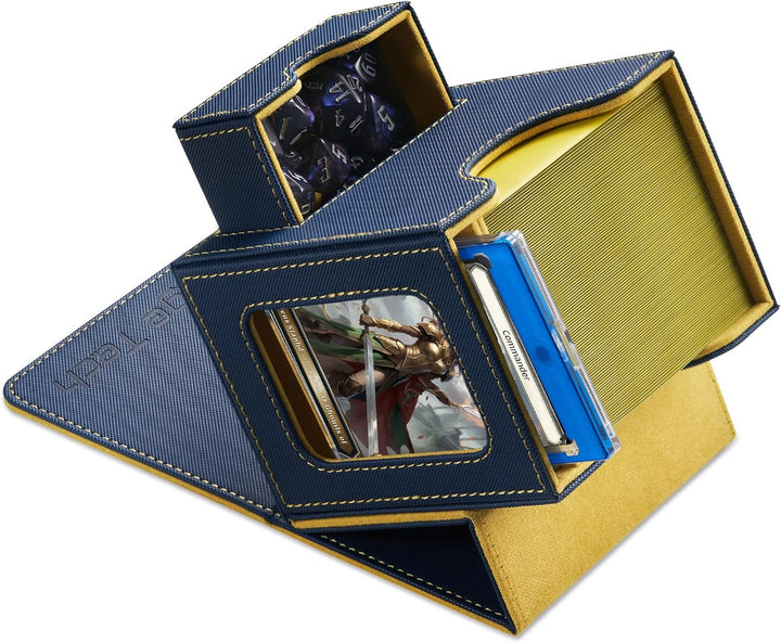 Card Deck Box for MTG Commander - Patented Design, Commander Display, Fits 100 Double-Sleeved Cards, 35Pt Card Brick & Dice Tray - Black/Red