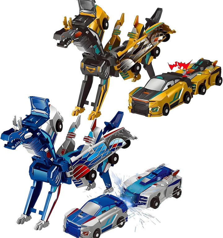 Dinosaur Transforming Car Toy, Magnetic Cars Transform into Dinosaurs,Fun - Collision Transformation Car Toys for Boys & Girls|Party Favors Gift for Birthday, Christmas (Blue)