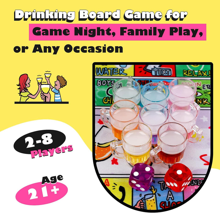 Drinking Board Game for Adults with Non-Slip Rubber Mat, Interactive Drinking Party Games for Game Night, Bachelorette, Girls Night, Birthday, Couples, Family Game Night, 2-8 Players Age 21+