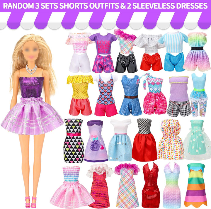 70 Pcs Doll Clothes and Accessories,4 Wedding Gowns 2 Evening Dresses 8 Fashion Dresses 6 Set Casual Outfit Top and Pant 2 Swimsuit,18 Hanger 10 Shoe 20 Accessories Toys for Girls Kid Gift