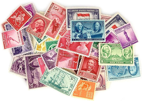 40 U.S. Postage Stamps from the 1910'S, 1920'S, 1930'S and 1940'S, Mint State Condition, Various Denominations and Postal Rates, Perforated Edges