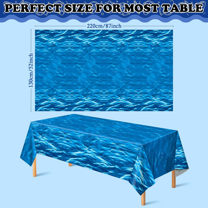 2 Pack Beach Party Decorations - Ocean Waves Plastic Tablecloth for Pool Party Decorations - Sea Water Print Table Cover for Summer Birthday Beach Theme Blue Backdrop Banner