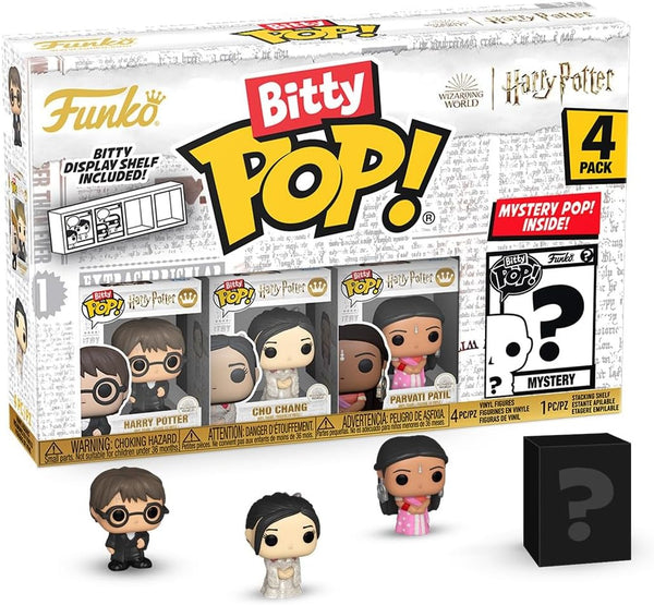 Bitty POP HP GOF - Harry, 4-Pack and a Surprise Mystery Mini Figure - 0.9 Inch (2.2 Cm) - Harry Potter Collectable - Stackable Display Shelf Included - Gift Idea - Party Bags Stocking