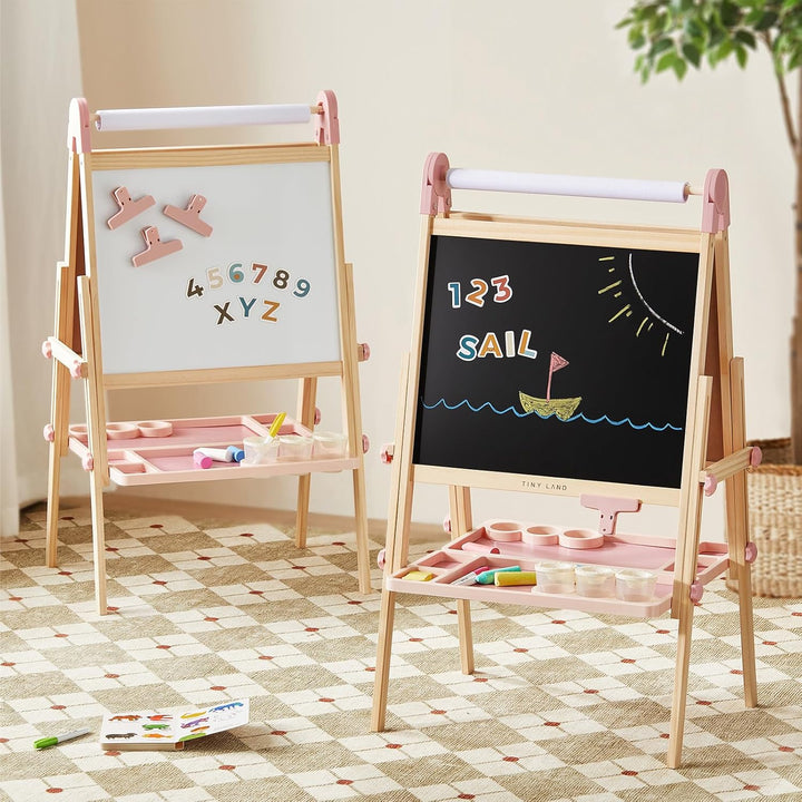 Easel for Kids, Double-Sided Magnetic Easel with Drawing Accessories, Adjustable Wooden Kids Art Easel with Paper Roll, Learning-Toy for 3,4,5,6,7,8 Years Old Boy & Girls Green
