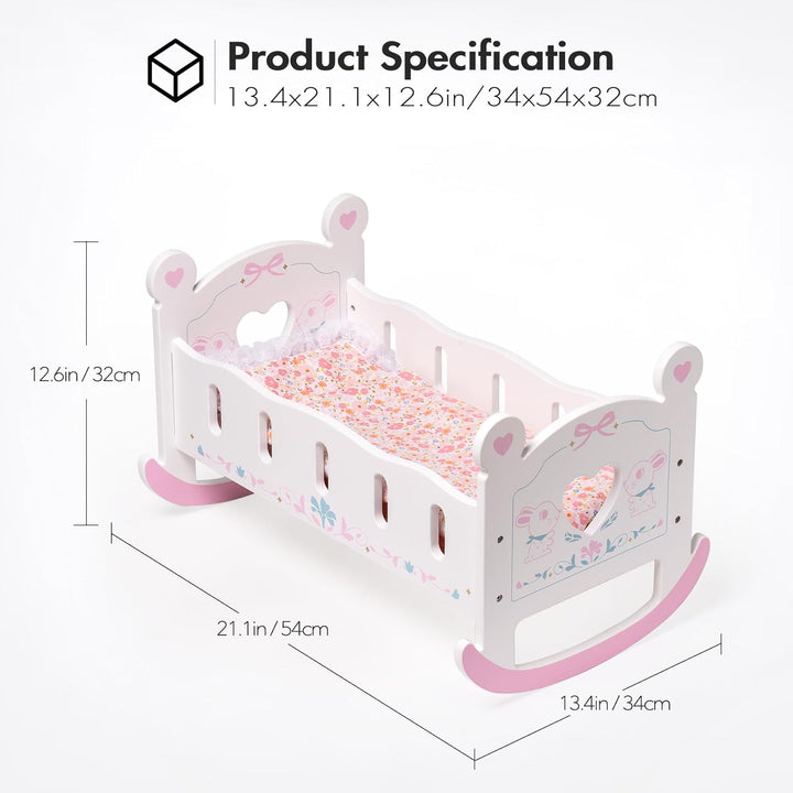 Wooden Baby Doll Crib, Baby Doll Bed Toys, for Dolls up to 18 Inch, Doll Accessories - with Mattress, Pillow, Quilt, Gift for Boys & Girls, Ages 3+