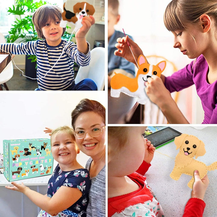 Puppy Craft Kit Kids DIY Crafting and Sewing Set Dog Stuffed Animal Felt Plushie for Girls and Boys Educational Beginners Sewing Set Sewing Kits for Kids Age 8 9 10 11 12