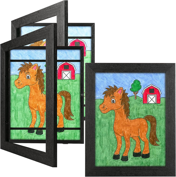 3Pack Kids Art Frames Natural Woodgrain, 10X12.5 Child Artwork Frame without Mat Changeable Front Opening, 8.5X11 Frame with Mat, Children Storage Frame Holds Crafts, Drawing, Art Project, Schoolwork