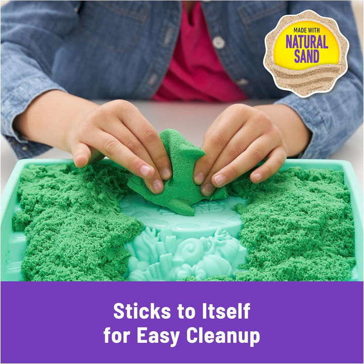 , Sandbox Set with 1Lb Green Play Sand, 4 Tools & Molds, Storage, Sensory Toys for Kids Ages 3 and Up